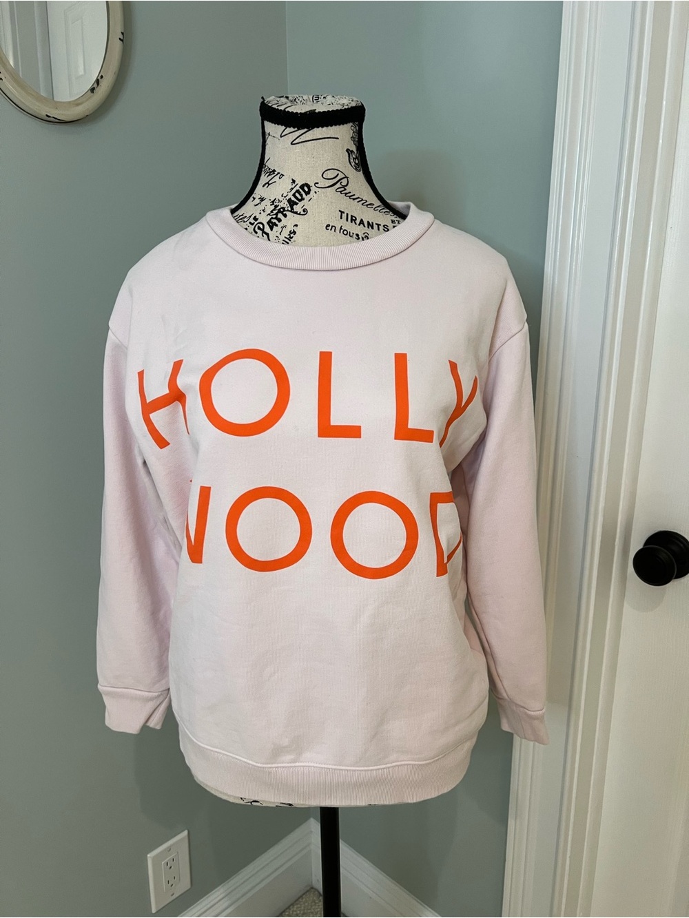 J.Crew Hollywood sweatshirt | faded shell pink bright red lettering | Preowned - Picture 11 of 15